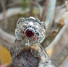 Silver Plated Ring For Women Girl With Natural Garnet Gemstone P207