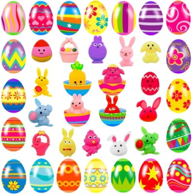 24 Pack Prefilled Colorful Easter Eggs with Squishy Toys Inside