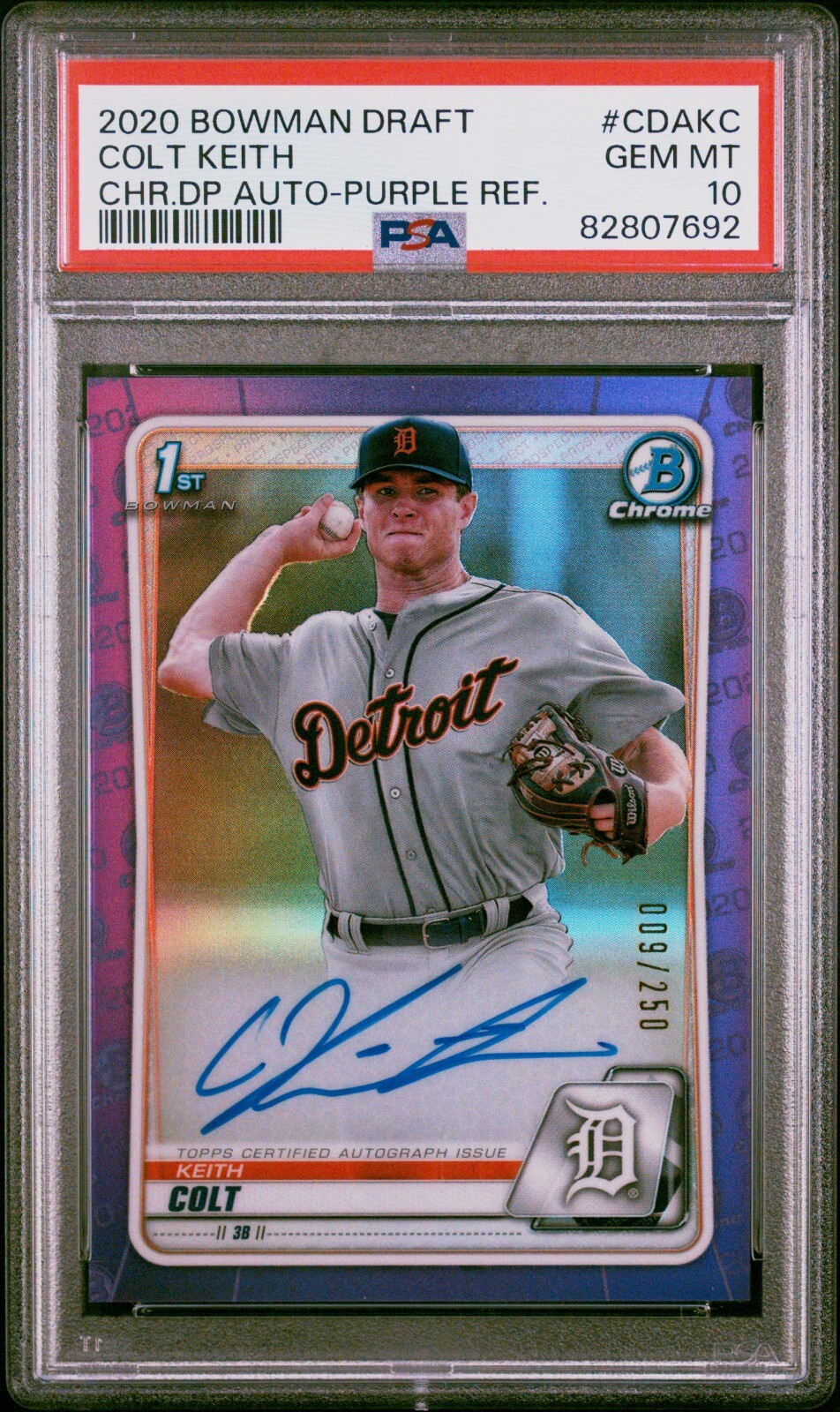 2020 Bowman Draft Colt Keith Chrome Auto Purple Refractor /250 PSA 10 GEM MINT