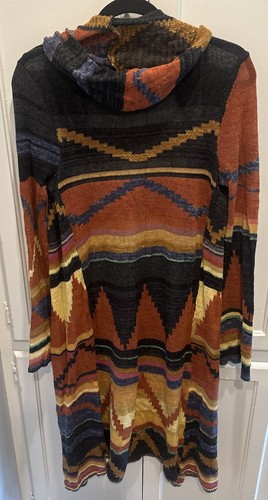 Free People Women Lima Aztec Long Hooded Open Cardigan Duster Boho Festival - Picture 7 of 8