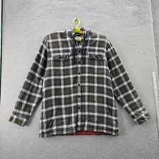 L.l.bean Men Button Up Shirt L-REG Olive Plaid Gorpcore Long Sleeve Fleece Lined