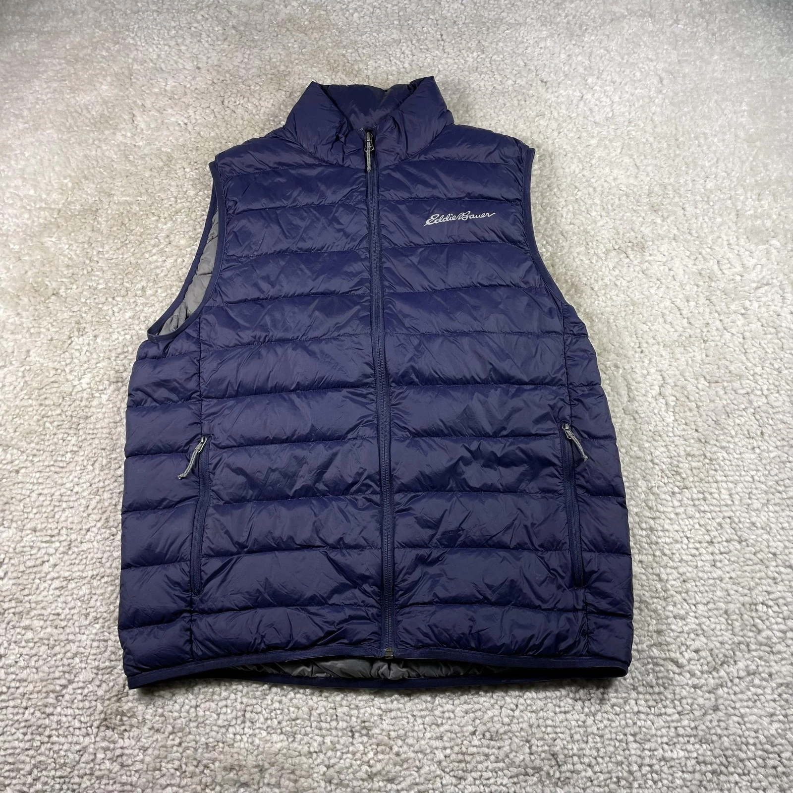 Eddie Bauer Vest Mens Medium Blue Down Puffer EB650 650 Fill Lightweight Quilted