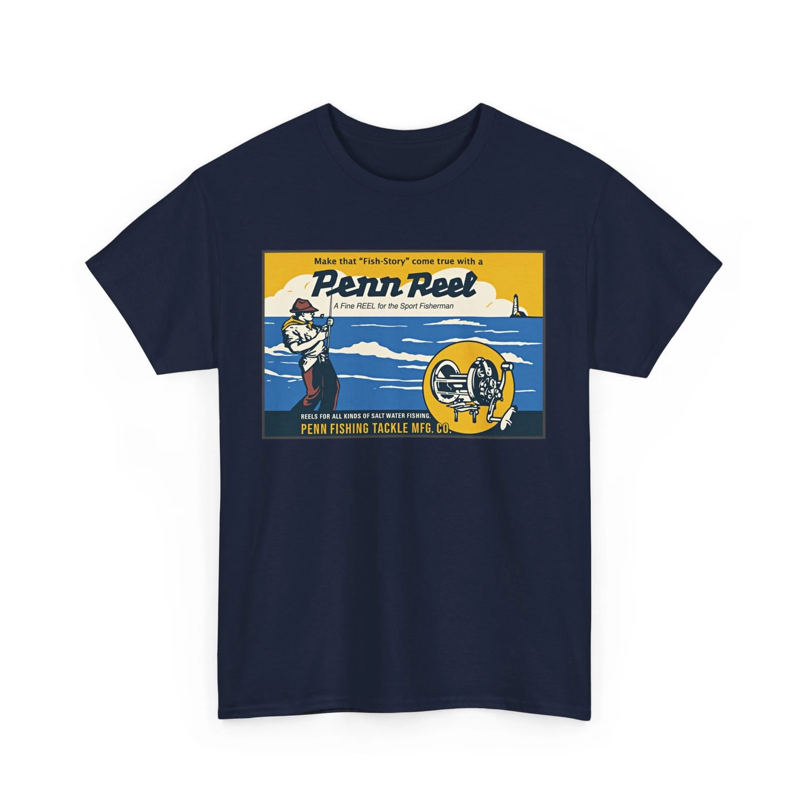 Penn Reel Vintage Fishing Tackle Company PA Saltwater Retro Graphic T-Shirt NEW