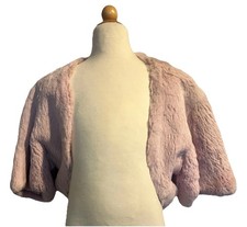ADRIENNE LANDAU Bolero/Scrollata di spalle in pelliccia di coniglio rosa con fodera in seta rosa, taglia unica