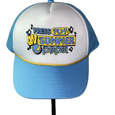 Press Play on Summer Pepsi Trucker Hat Snapback Foam Mesh Light Blue