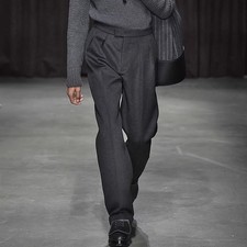 Men Woolen Trousers Straight Heavyweight Tweed Pants High Waist Casual Suit Pant