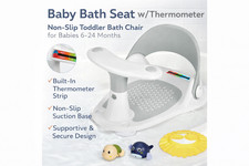 Baby Bath Seat w/ Thermometer Non-Slip Support Chair for Babies 6-24 Months Gray