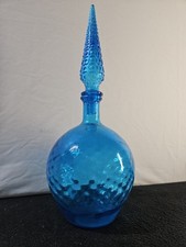 VINTAGE EMPOLI Blue GLASS  DECANTER GENIE BOTTLE 15&rdquo; Tall