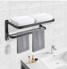 Wall Mounted Foldable Double Towel Rack 20-inch Bathroom Towel Bar with Shelf