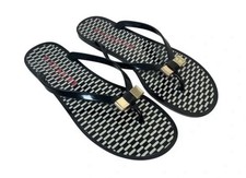 Coach Landon Black Gold Bow Thong Flip Flops Size 7B