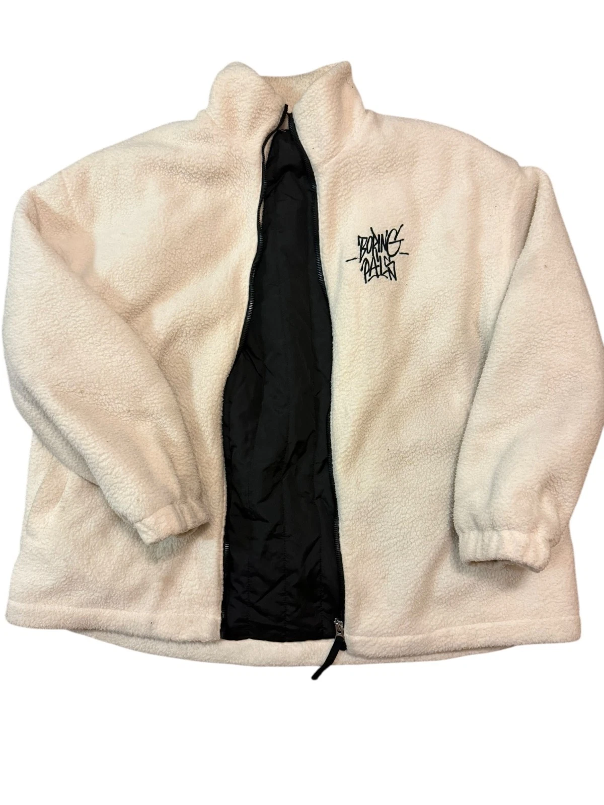 H&M Boring Pals Fleece Jacket Men's Large White Long Sleeve Full Zip Winter Cozy