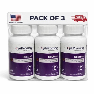 Pack of 3 EyePromise Restore Macular Health Supplement 180 Softgels NEW