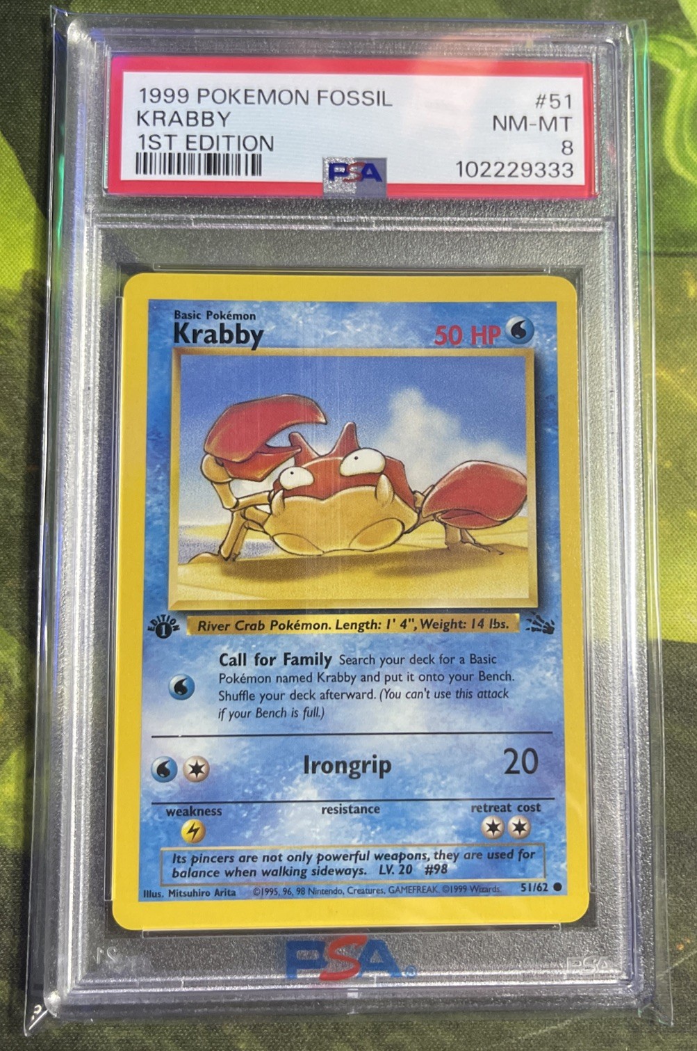 1st Edition Krabby 51/62 - Fossil - PSA 8 NM-MT