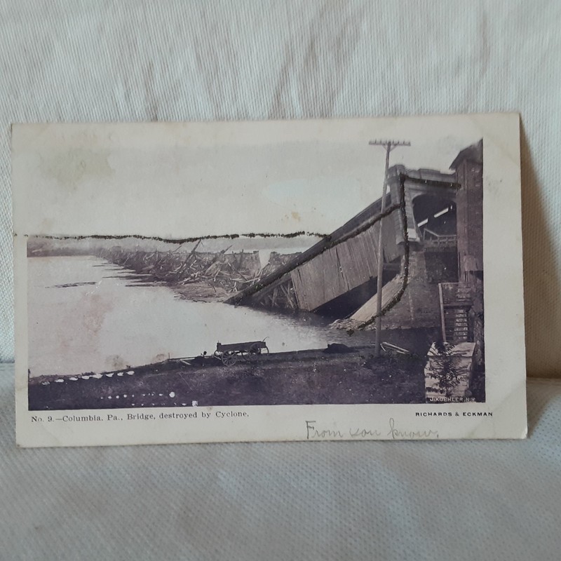 ANTIQUE POSTCARD 1897 COLUMBIA-WRIGHTSVILLE BRIDGE PA DESTROYED HURRICANE RPPC