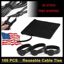 100 Cable Straps black Wire Cord Hook Loop Ties Reusable Fastening Organizer-Lot