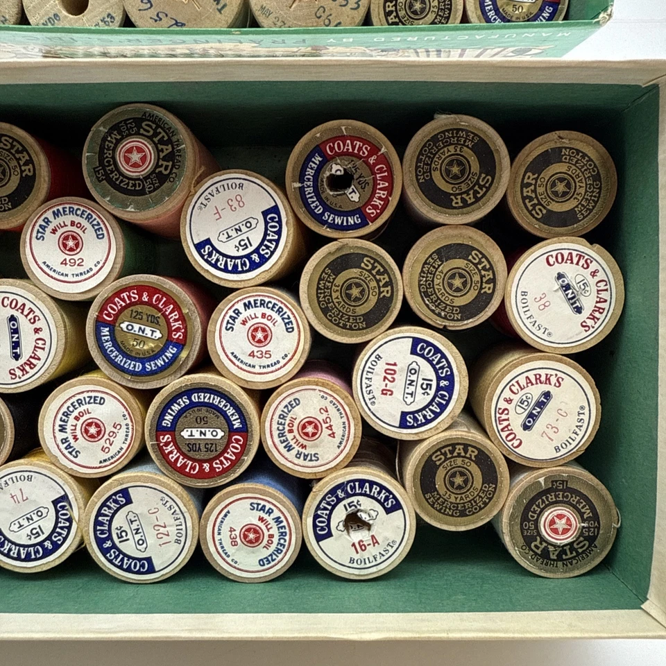 Sewing Thread Wooden Spools JP Coats Coats & Clarks Star Assorted LOT OF 56 - Image 3 of 4