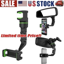 360° Car Rearview Mirror Rotation Adjustable Phone Holder Mount Multifunction