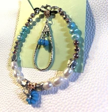 Blue Pumpkin Fall Autumn Halloween Freshwater Pearls Bracelet Necklace Set PMB4