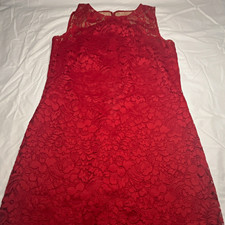 Lauren Ralph  Red Floral Lace Shift Knee Dress 6 High Neck Sleeveless (73)