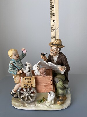 Vintage Boy & Grandpa Dog For Sale Figurine By Norleans, Made In