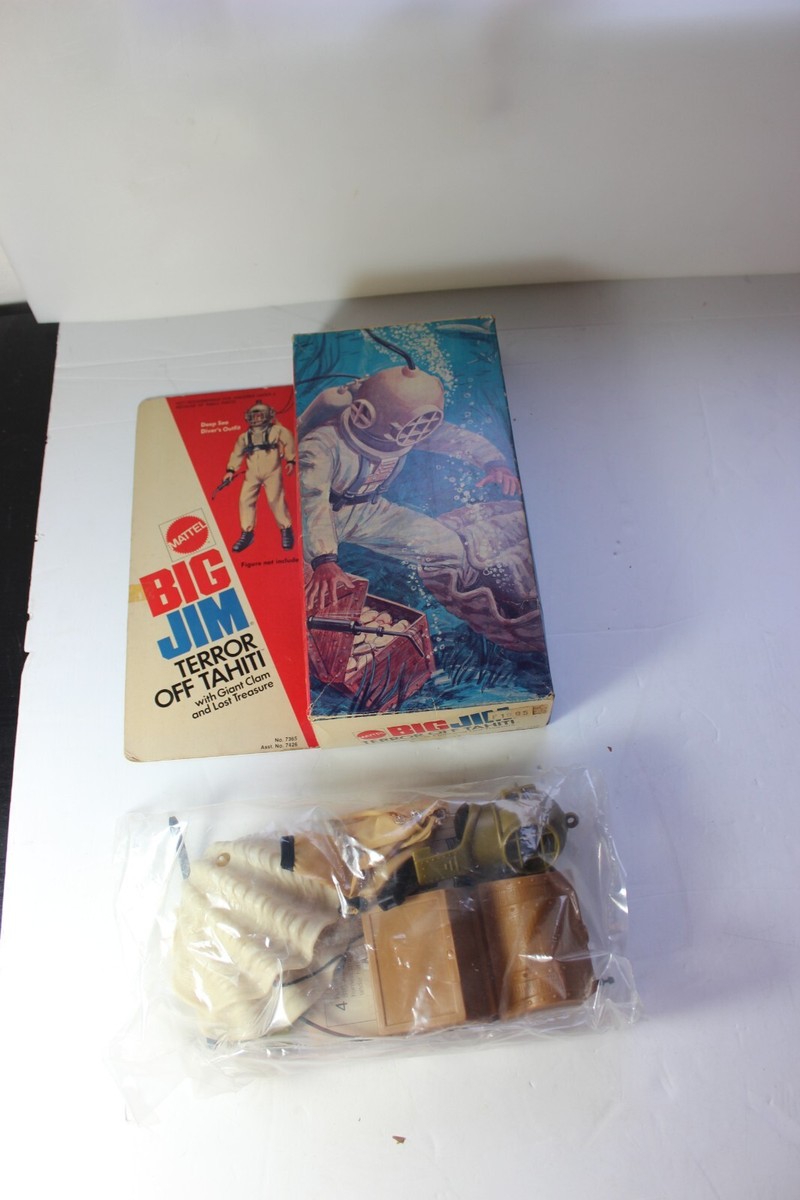 Figurine Big Jim Mattel - Agent Secret + Pack Terror Off Tahiti Réf 7365 - Vintage 1980