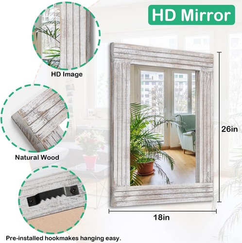 Elegant 26" x 18" Rectangular Mirror with Rustic Wooden Frame for Any Room - Picture 9 of 9