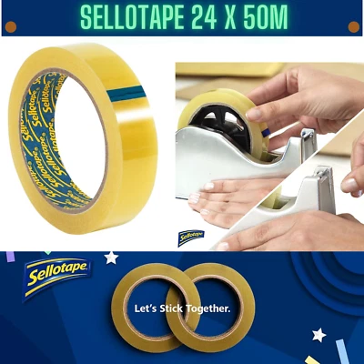 Sellotape Original Golden Sticky Tape Roll Clear Tape Extra Sticky - 24mm x 50m