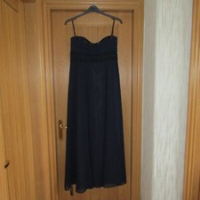 Debut dark navy chiffon lace waist bandeau strap/strapless maxi dress uk 14