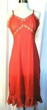 Vintage Nightgown Red 50s Chiffon Lace Sheer Red 36 M L Nightie Negligee