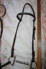 leather Western horse bridle Headstall  long REINS  Snaffle Copper bit  vtg