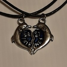 BEST FRIENDS DOLPHIN Pewter Pendant Charm / 26" Adjustable Necklace U.S.A