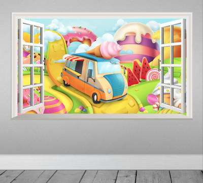 Leckereien Süßigkeiten Candy Shop Creme Land Magic Fenster Wandaufkleber Druck Poster Aufkleber