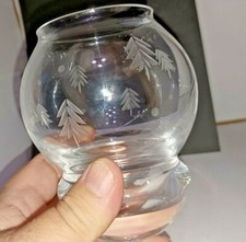 Christmas Tree Etched Crystal Glass Votive Candle Holder 4.5" Tall