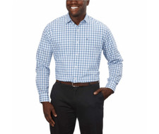 IZOD Soft Wash Button-Up Shirt Men  s Size L 16-16.5 32/33 Blue White Plaid NWT