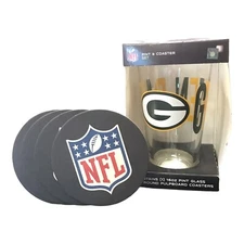 Green Bay Packers Boelter 16OZ Pint Glass with 4 Coasters NFL
