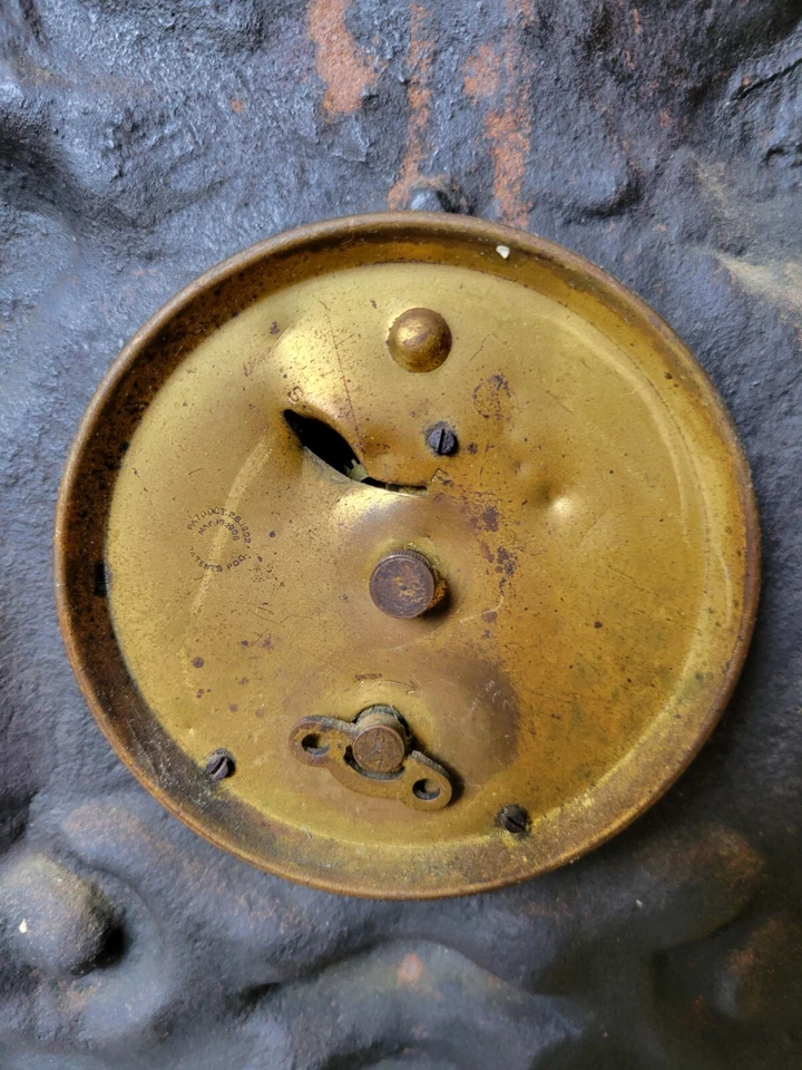 RARE Antique CAST IRON & Copper Mantle Clock Cherubs & Harps c.1906 18" tall 16# - Image 3 of 4