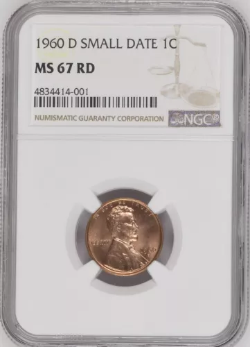 1960-D 1C RD Small Date Lincoln Memorial Cent NGC MS67RD         4834414-001
