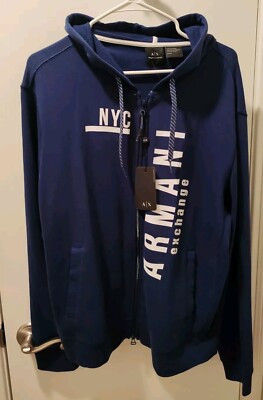 NEW AX Armani Exchange Hoodie in Blue Size Medium 88% Cotton