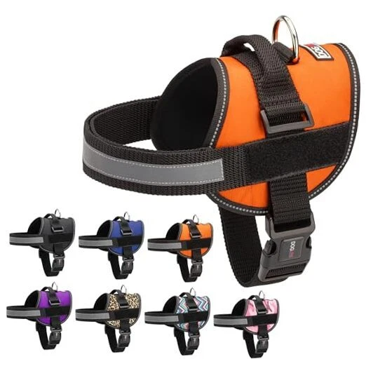 Dog Harness, Reflective No-Pull Adjustable Vest with Girth 22" to 28" Orange Dog Harness, Reflective No-Pull Adjustable Vest with Girth 22" to 28" Orange