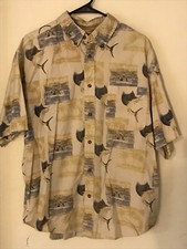 L Men's PURITAN Vintage Beige Swordfish Cotton Hawaiian Shirt NEVER WORN