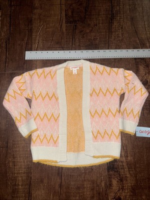 Cat & Jack Girls Pink Cream Yellow Open Cardigan Sweater Size 5T Easter READ