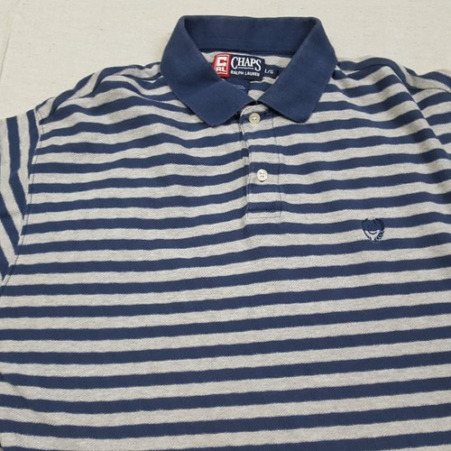 Chaps Ralph Lauren Polo Shirt Mens Large Blue Gray Striped Short Sleeve Golf - Picture 3 of 10