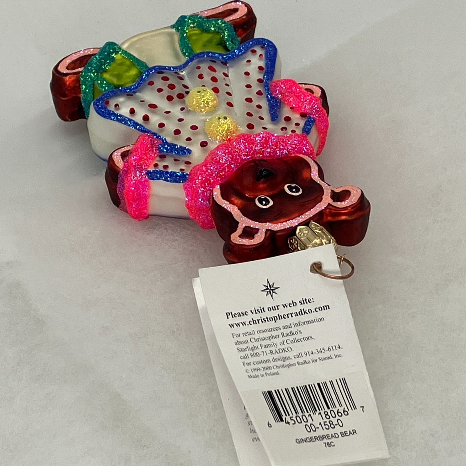 Vintage NEW Christopher RADKO 2000 GINGERBREAD BEAR Glass Ornament 00-158-0