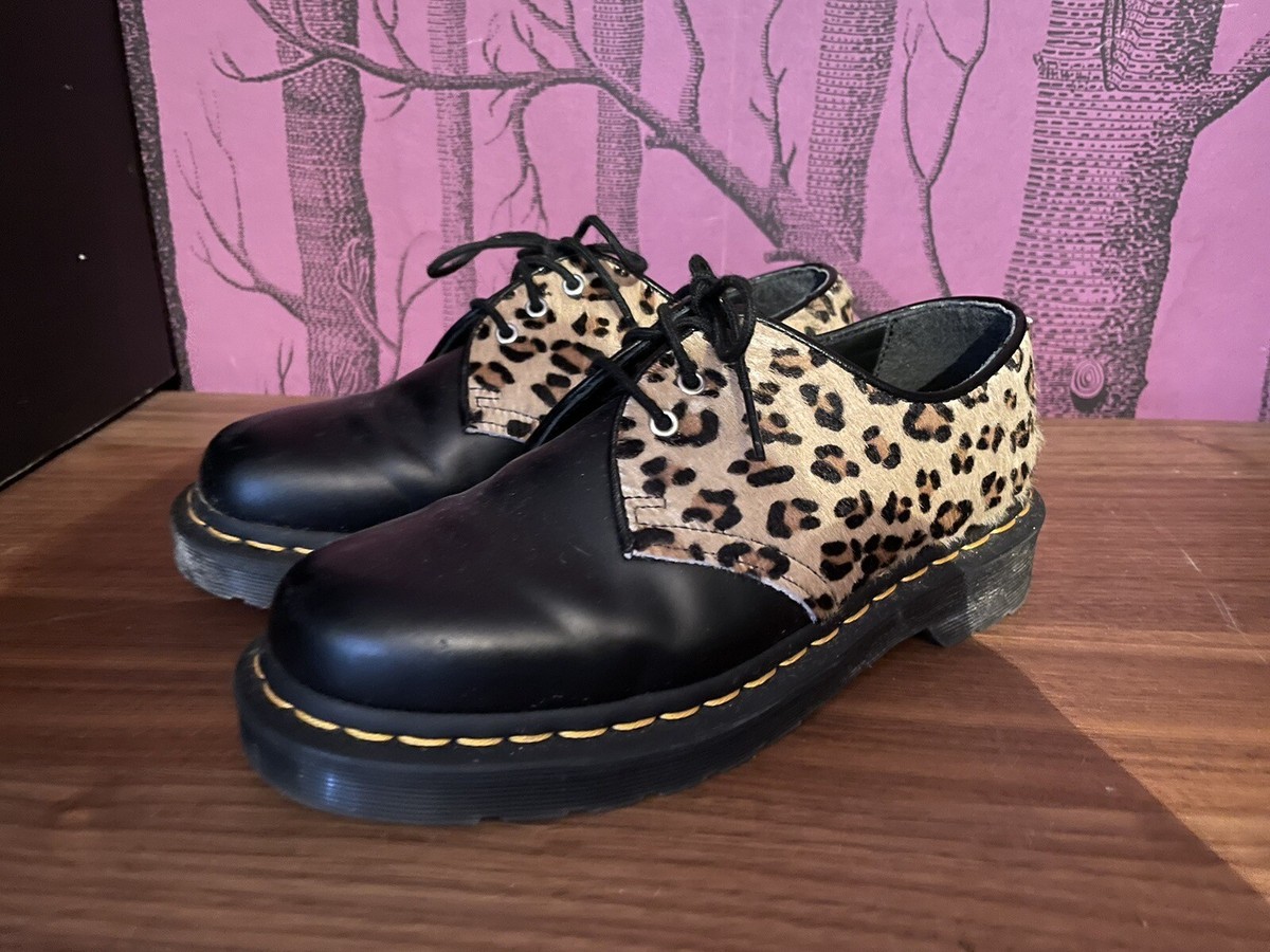 Dr. Martens 1461 Quadエナメルレオパードエンボス22.5cm 1461 Quad Leopard Emboss Patent Platform Shoes in Black | Dr