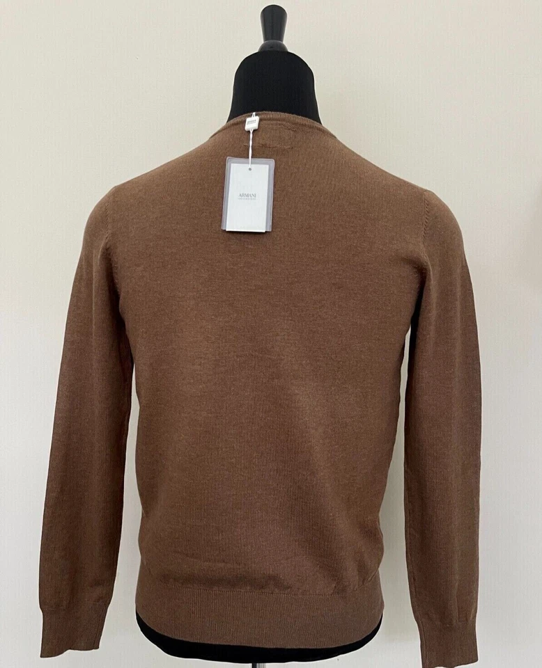 Suéter Armani Collezioni Logo Lana Marrón Beige Cuello en V Pullover Talla M Jersey Foto 3 de 4