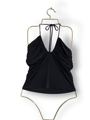 Free People schwarzes Neckholder Top Gr. M hinten offen V-Bindeband verstellbar