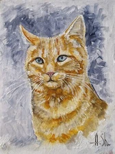 Original oil painting ginger Cat kitten Pet portrait Сat lover artwork 7x9.5"