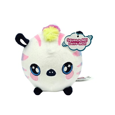 Squeezamals Series Zachry Zebra Plush White Round Stuffed Animal Striped 