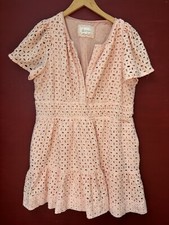 Anthropologie Somerset Dress Petite XL Pink Eyelet Lace Short Sleeve V Neck