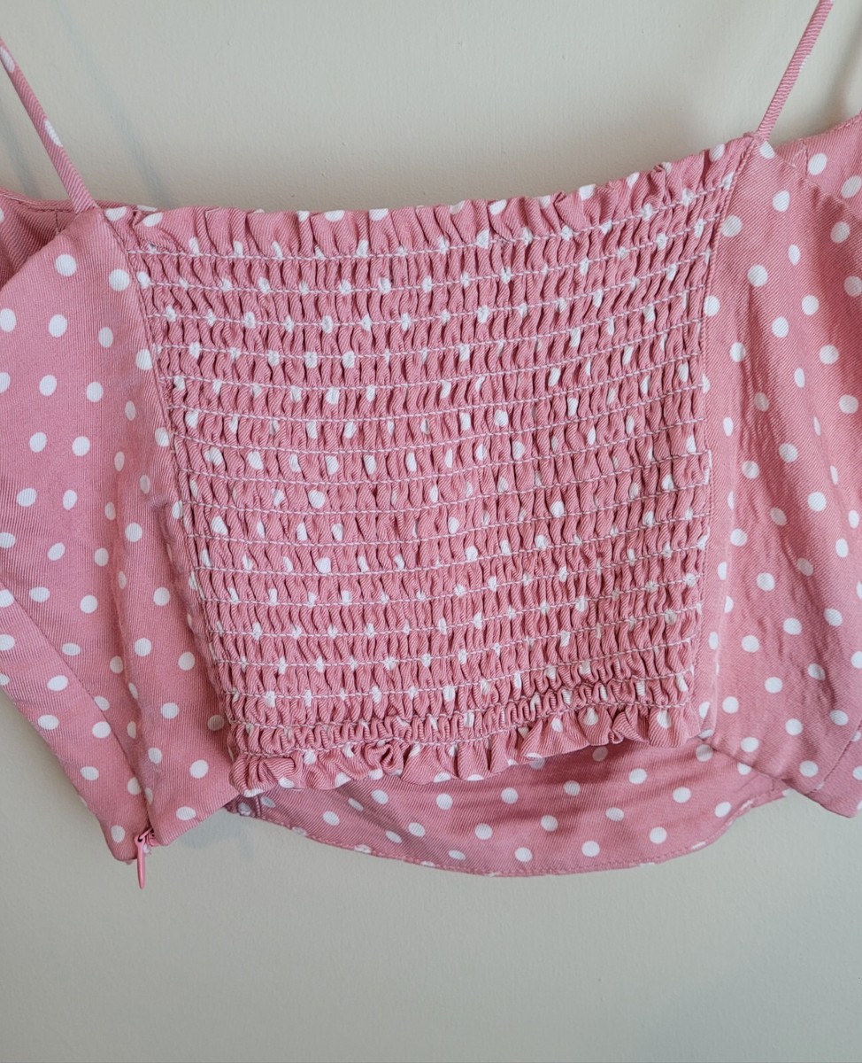 Zara Pink Polka Dot Crop Top Size Medium